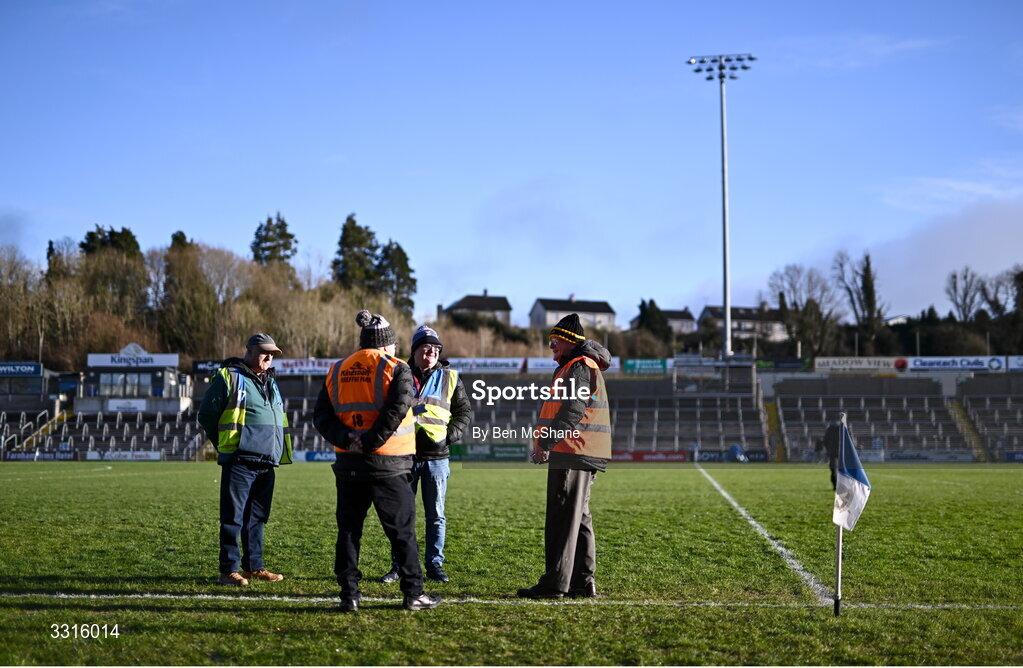 4 January 2026; Stewards inspect the pitch before the AIB GAA Football All-Ireland Senior Club Championship semi-final match between between St Brigid's of Roscommon and Scotstown of Monaghan at Kingspan Breffni in Cavan. Photo by Ben McShane/Sportsfile