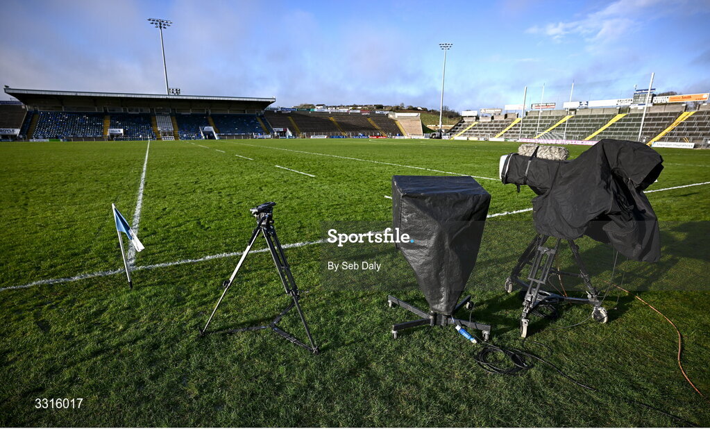 4 January 2026; Television broadcast camera equipment before the AIB GAA Football All-Ireland Senior Club Championship semi-final match between between St Brigid's of Roscommon and Scotstown of Monaghan at Kingspan Breffni in Cavan. Photo by Seb Daly/Sportsfile