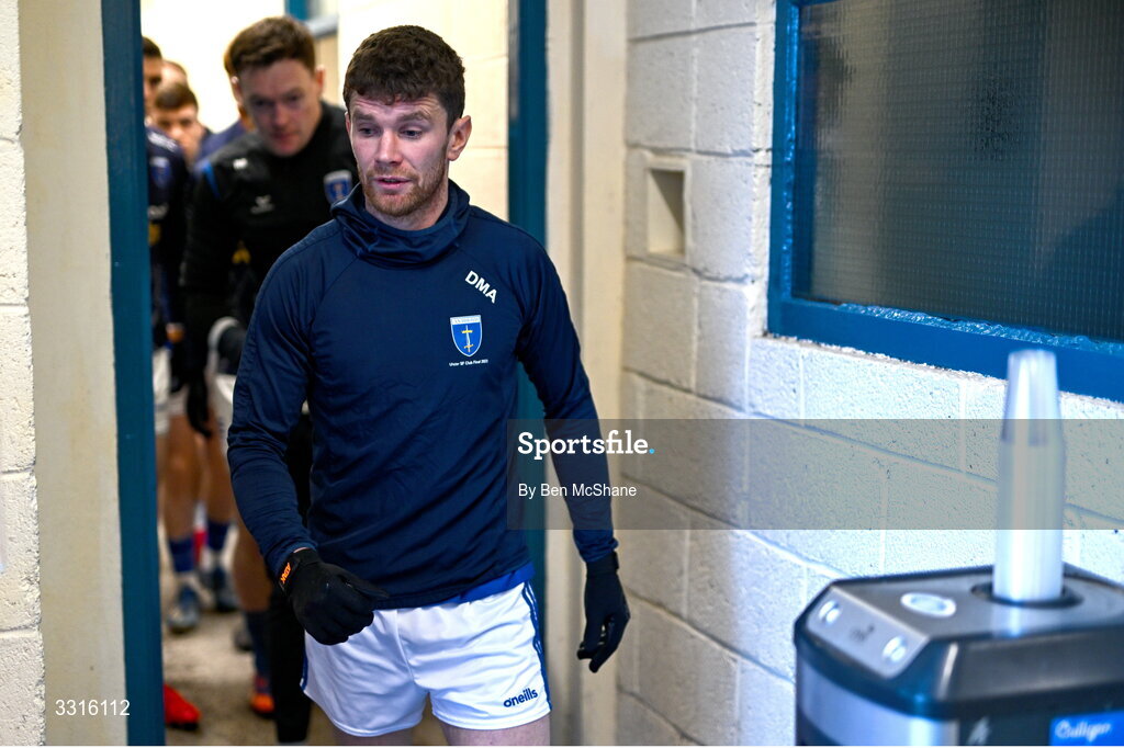 4 January 2026; Damien McArdle of Scotstown leads his side out before the AIB GAA Football All-Ireland Senior Club Championship semi-final match between between St Brigid's of Roscommon and Scotstown of Monaghan at Kingspan Breffni in Cavan. Photo by Ben McShane/Sportsfile