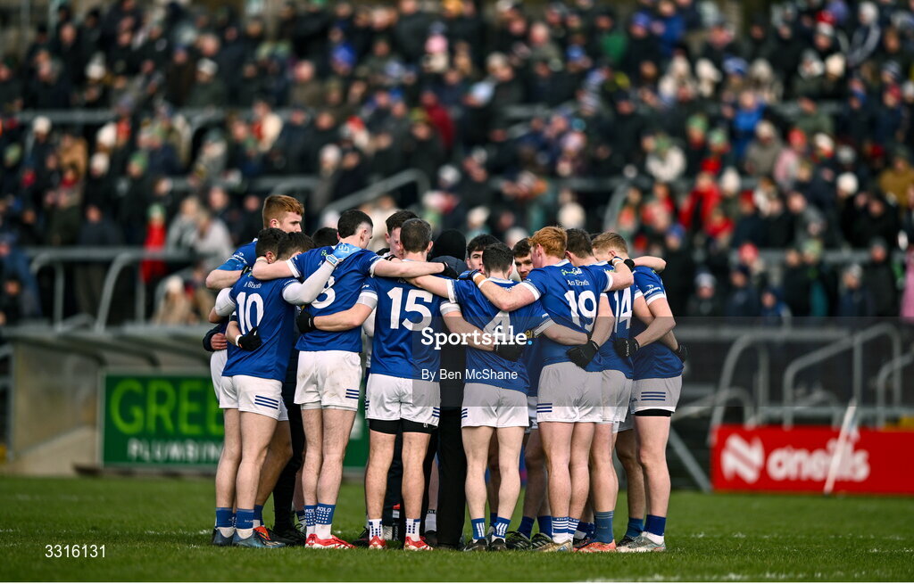 4 January 2026; Scotstown players huddle before the AIB GAA Football All-Ireland Senior Club Championship semi-final match between between St Brigid's of Roscommon and Scotstown of Monaghan at Kingspan Breffni in Cavan. Photo by Ben McShane/Sportsfile