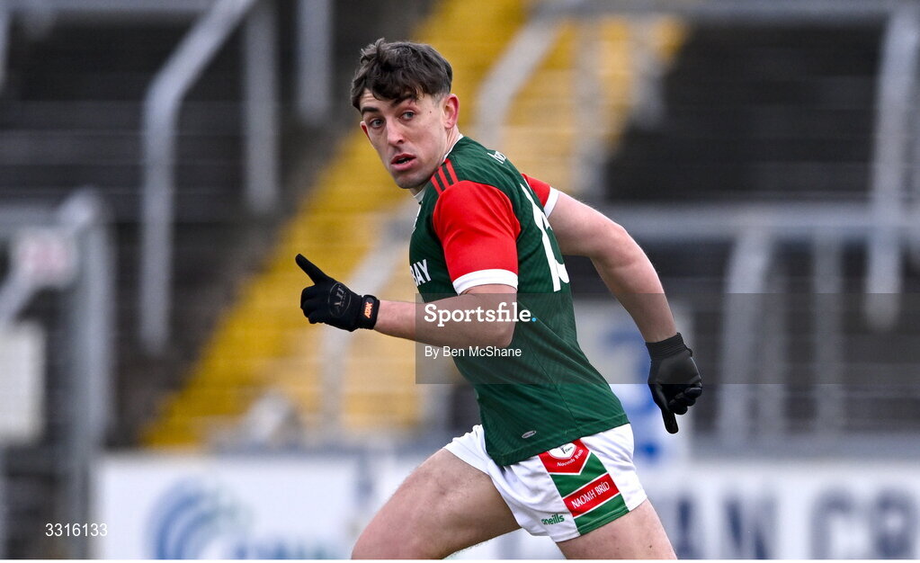 4 January 2026; Brian Derwin of St Brigid's celebrates after scoring his side's first goal during the AIB GAA Football All-Ireland Senior Club Championship semi-final match between between St Brigid's of Roscommon and Scotstown of Monaghan at Kingspan Breffni in Cavan. Photo by Ben McShane/Sportsfile