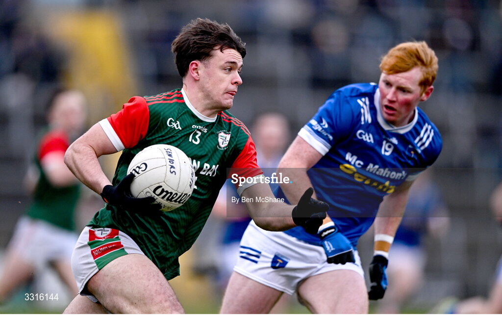4 January 2026; Brian Derwin of St Brigid's in action against Ryan O'Toole of Scotstown during the AIB GAA Football All-Ireland Senior Club Championship semi-final match between between St Brigid's of Roscommon and Scotstown of Monaghan at Kingspan Breffni in Cavan. Photo by Ben McShane/Sportsfile