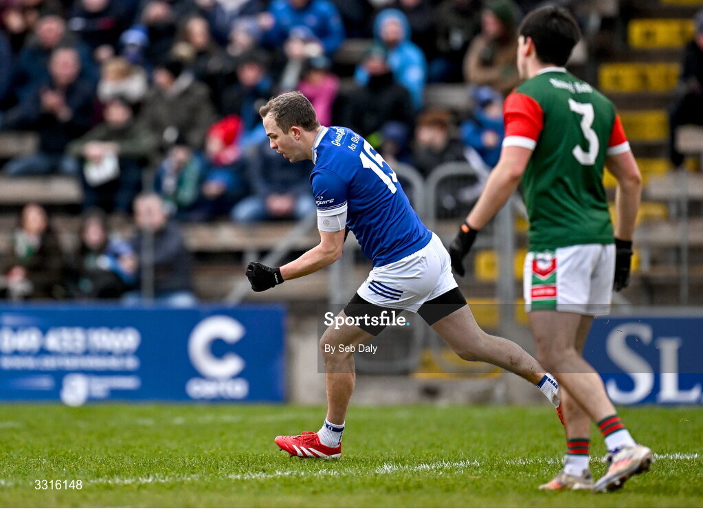 4 January 2026; Jack McCarron of Scotstown celebrates after scoring his side's first goal during the AIB GAA Football All-Ireland Senior Club Championship semi-final match between between St Brigid's of Roscommon and Scotstown of Monaghan at Kingspan Breffni in Cavan. Photo by Seb Daly/Sportsfile