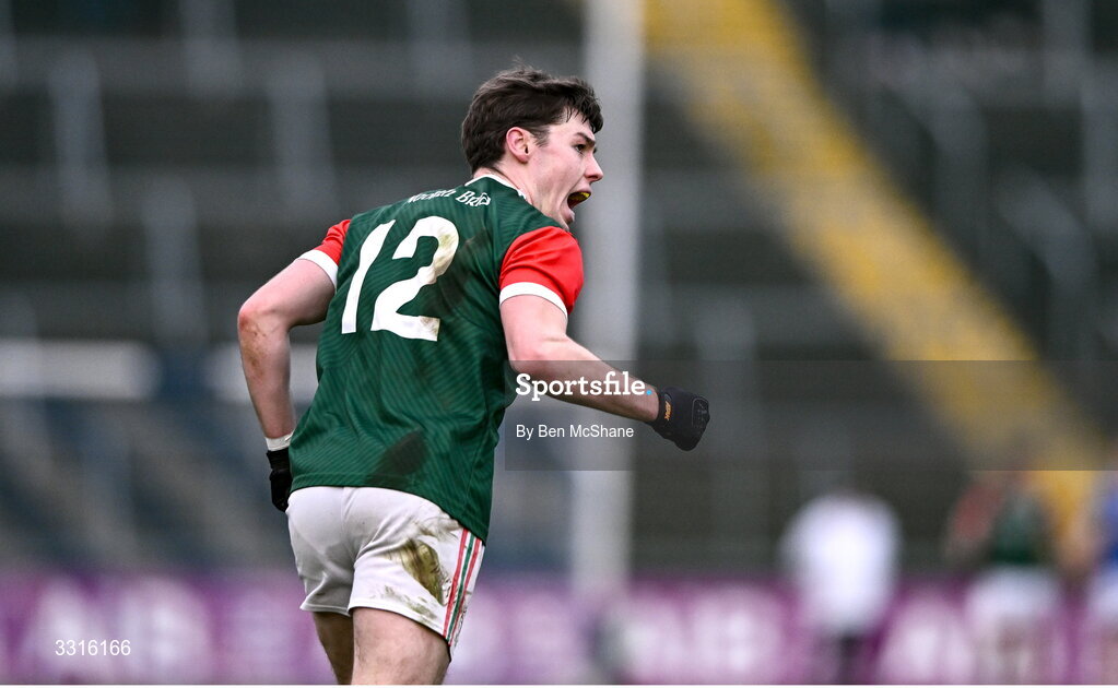 4 January 2026; Bobby Nugent of St Brigid's celebrates kicking a point during the AIB GAA Football All-Ireland Senior Club Championship semi-final match between between St Brigid's of Roscommon and Scotstown of Monaghan at Kingspan Breffni in Cavan. Photo by Ben McShane/Sportsfile