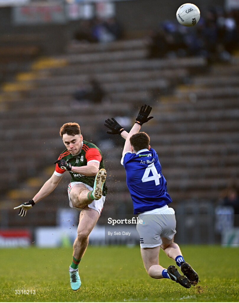 4 January 2026; Conor Hand of St Brigid's kicks a two-point score during the AIB GAA Football All-Ireland Senior Club Championship semi-final match between between St Brigid's of Roscommon and Scotstown of Monaghan at Kingspan Breffni in Cavan. Photo by Seb Daly/Sportsfile