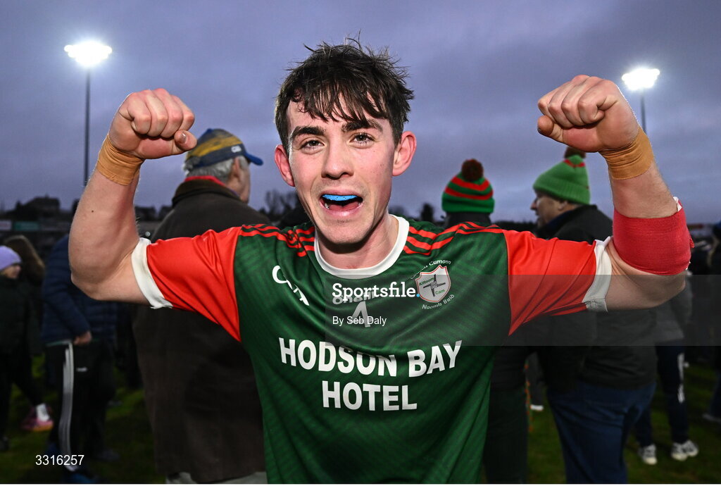 4 January 2026; Robbie Dolan of St Brigid's celebrates after his side's victory in the AIB GAA Football All-Ireland Senior Club Championship semi-final match between between St Brigid's of Roscommon and Scotstown of Monaghan at Kingspan Breffni in Cavan. Photo by Seb Daly/Sportsfile