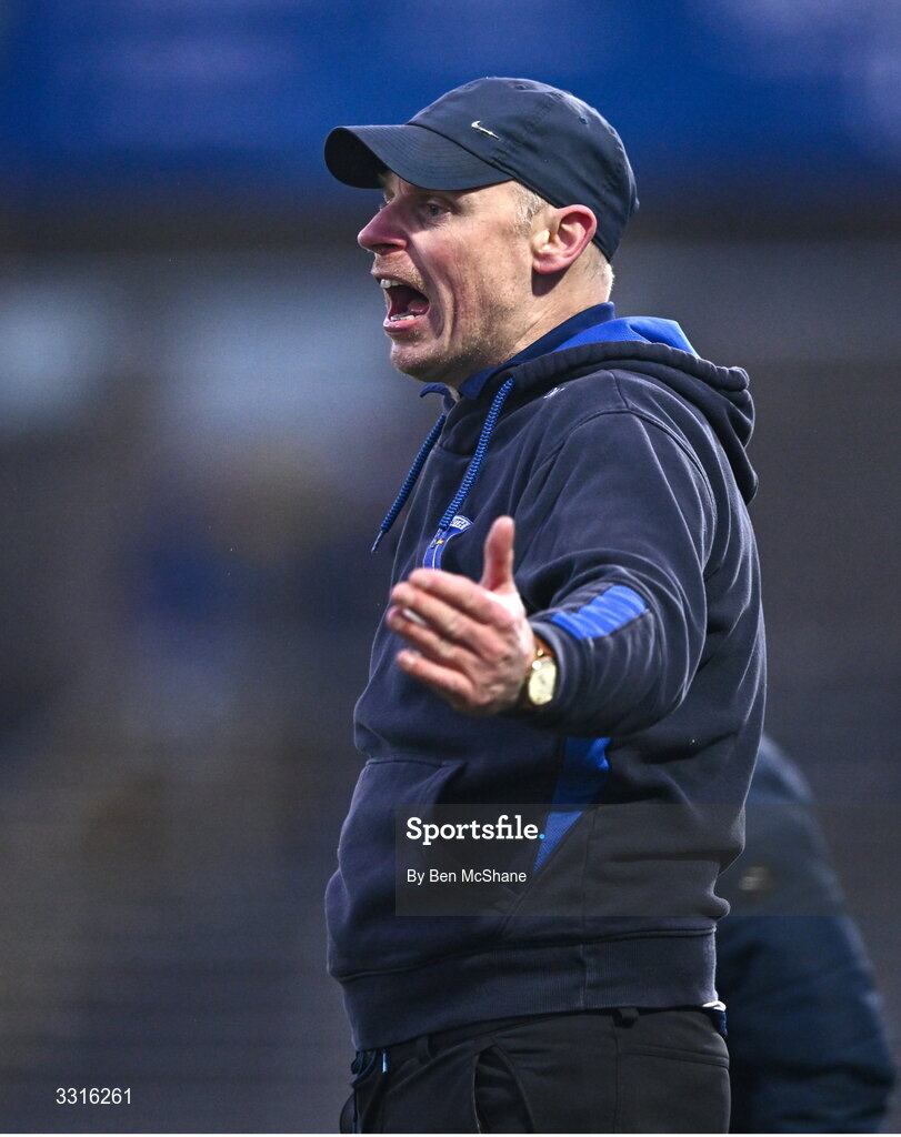 4 January 2026; Scotstown manager David McCague reacts during the AIB GAA Football All-Ireland Senior Club Championship semi-final match between between St Brigid's of Roscommon and Scotstown of Monaghan at Kingspan Breffni in Cavan. Photo by Ben McShane/Sportsfile