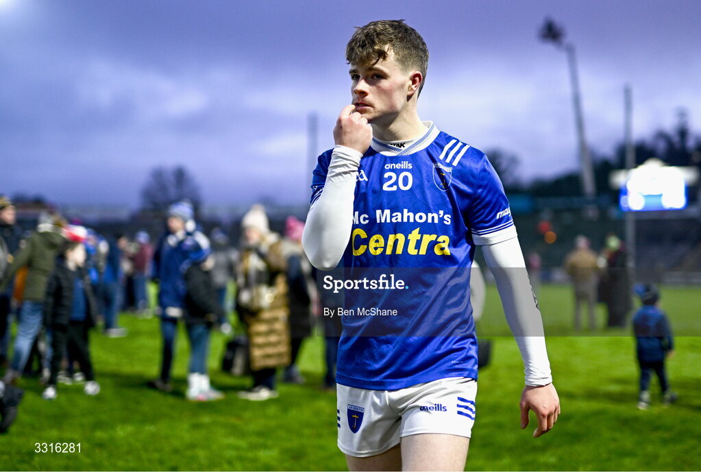 4 January 2026; Tommy Mallen of Scotstown makes his way off the pitch after his side's defeat in the AIB GAA Football All-Ireland Senior Club Championship semi-final match between between St Brigid's of Roscommon and Scotstown of Monaghan at Kingspan Breffni in Cavan. Photo by Ben McShane/Sportsfile