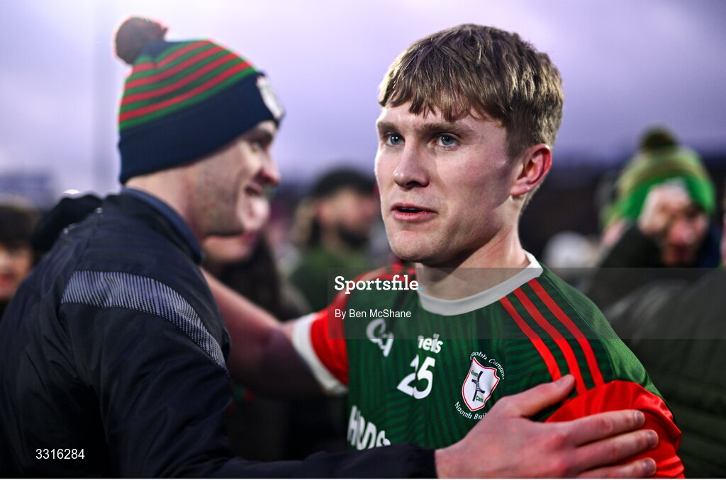 4 January 2026; Pearse Frost of St Brigid's celebrates with supporters after the AIB GAA Football All-Ireland Senior Club Championship semi-final match between between St Brigid's of Roscommon and Scotstown of Monaghan at Kingspan Breffni in Cavan. Photo by Ben McShane/Sportsfile