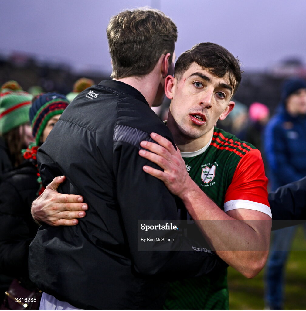 4 January 2026; Brian Derwin of St Brigid's celebrates with supporters after the AIB GAA Football All-Ireland Senior Club Championship semi-final match between between St Brigid's of Roscommon and Scotstown of Monaghan at Kingspan Breffni in Cavan. Photo by Ben McShane/Sportsfile