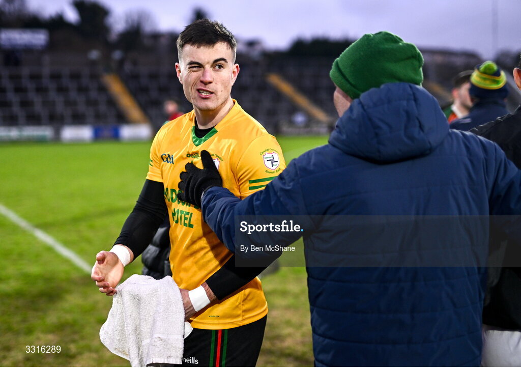 4 January 2026; St Brigid's goalkeeper Conor Carroll with supporters after the AIB GAA Football All-Ireland Senior Club Championship semi-final match between between St Brigid's of Roscommon and Scotstown of Monaghan at Kingspan Breffni in Cavan. Photo by Ben McShane/Sportsfile
