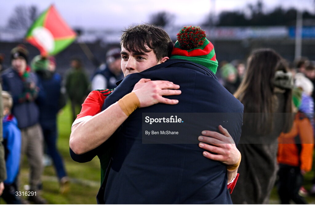 4 January 2026; Robbie Dolan of St Brigid's celebrates with supporters after the AIB GAA Football All-Ireland Senior Club Championship semi-final match between between St Brigid's of Roscommon and Scotstown of Monaghan at Kingspan Breffni in Cavan. Photo by Ben McShane/Sportsfile