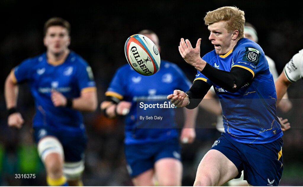 3 January 2026; Tommy O'Brien of Leinster during the United Rugby Championship match between Leinster and Connacht at the Aviva Stadium in Dublin. Photo by Seb Daly/Sportsfile
