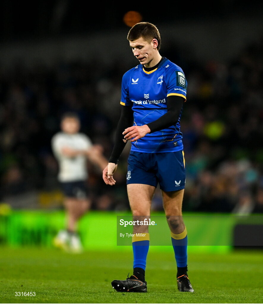 3 January 2026; Sam Prendergast of Leinster during the United Rugby Championship match between Leinster and Connacht at the Aviva Stadium in Dublin. Photo by Tyler Miller/Sportsfile