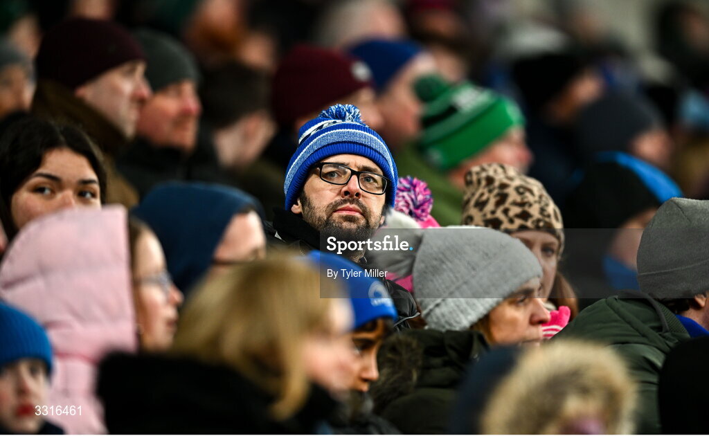 3 January 2026; A Leinster supporter during the United Rugby Championship match between Leinster and Connacht at the Aviva Stadium in Dublin. Photo by Tyler Miller/Sportsfile