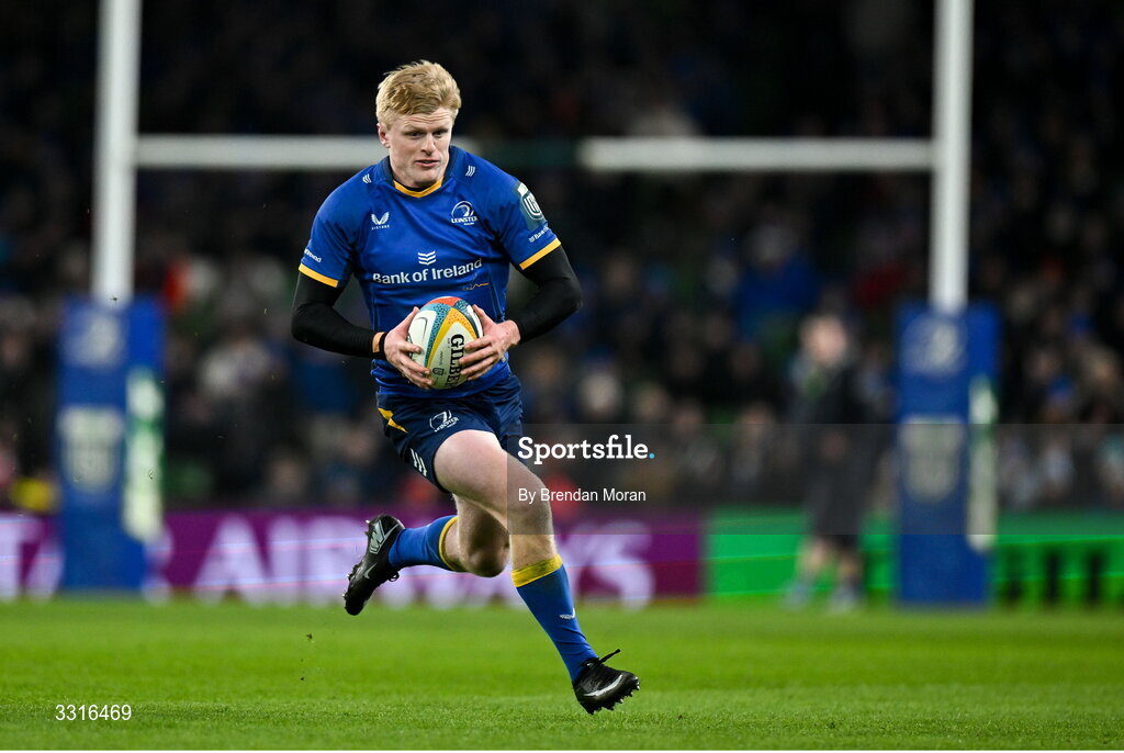 3 January 2026; Tommy O'Brien of Leinster during the United Rugby Championship match between Leinster and Connacht at Aviva Stadium in Dublin. Photo by Brendan Moran/Sportsfile