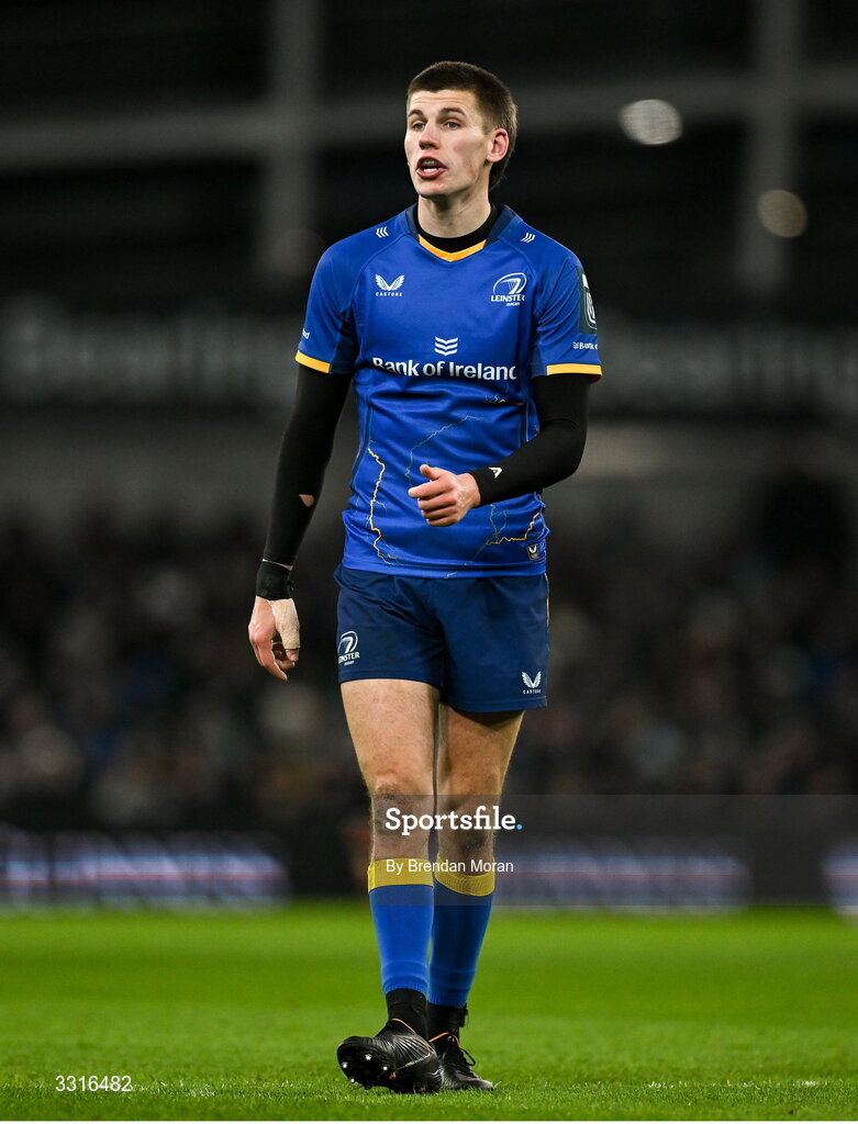 3 January 2026; Sam Prendergast of Leinster during the United Rugby Championship match between Leinster and Connacht at Aviva Stadium in Dublin. Photo by Brendan Moran/Sportsfile