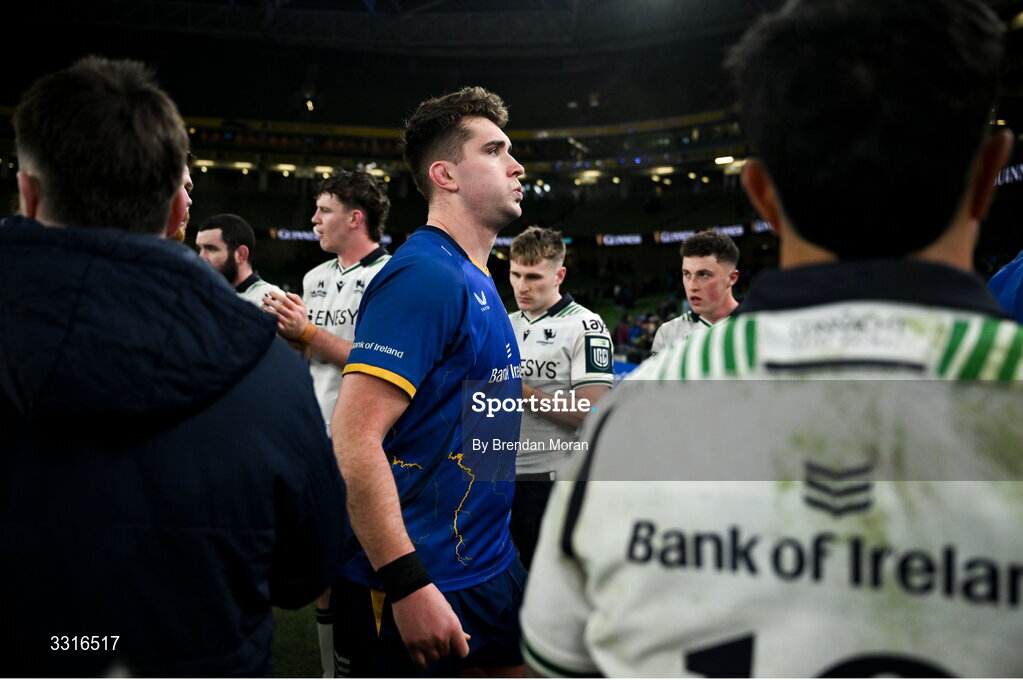 3 January 2026; Brian Deeny of Leinster leaves the pitch after the United Rugby Championship match between Leinster and Connacht at Aviva Stadium in Dublin. Photo by Brendan Moran/Sportsfile