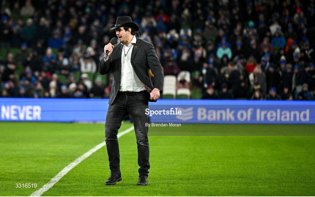 3 January 2026; MC Mike McCarthy before the United Rugby Championship match between Leinster and Connacht at Aviva Stadium in Dublin. Photo by Brendan Moran/Sportsfile