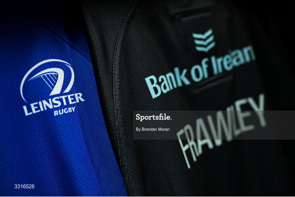 3 January 2026; The jersey of Ciarán Frawley in the Leinster dressingroom before the United Rugby Championship match between Leinster and Connacht at Aviva Stadium in Dublin. Photo by Brendan Moran/Sportsfile