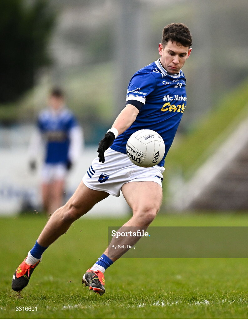 4 January 2026; Francis Maguire of Scotstown kicks a two point score during the AIB GAA Football All-Ireland Senior Club Championship semi-final match between between St Brigid's of Roscommon and Scotstown of Monaghan at Kingspan Breffni in Cavan. Photo by Seb Daly/Sportsfile