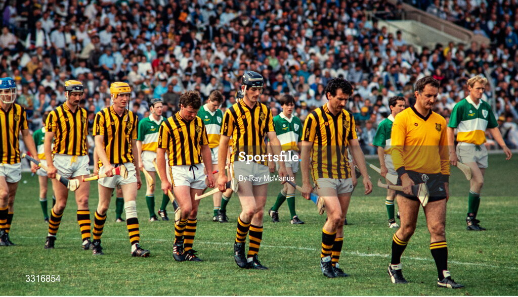 9 July 1989; Kilkenny players in the pre-match parade before the Leinster Senior Hurling Championship Final match between Kilkenny and Offaly at Croke Park, Dublin. Photo by Ray McManus/Sportsfile