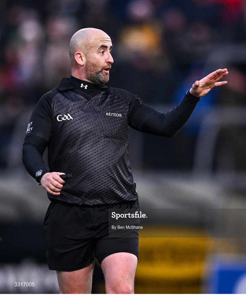 4 January 2026; Referee Brendan Cawley during the AIB GAA Football All-Ireland Senior Club Championship semi-final match between between St Brigid's of Roscommon and Scotstown of Monaghan at Kingspan Breffni in Cavan. Photo by Ben McShane/Sportsfile