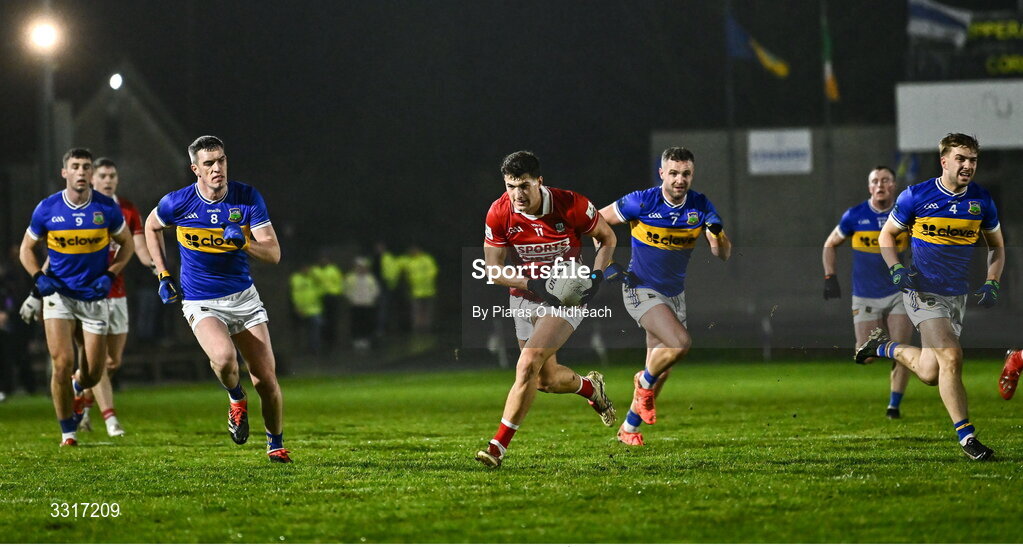 6 January 2026; Seán McDonnell of Cork on the attack during the McGrath Cup match between Tipperary and Cork at Cappawhite GAA Club in Tipperary. Photo by Piaras Ó Mídheach/Sportsfile