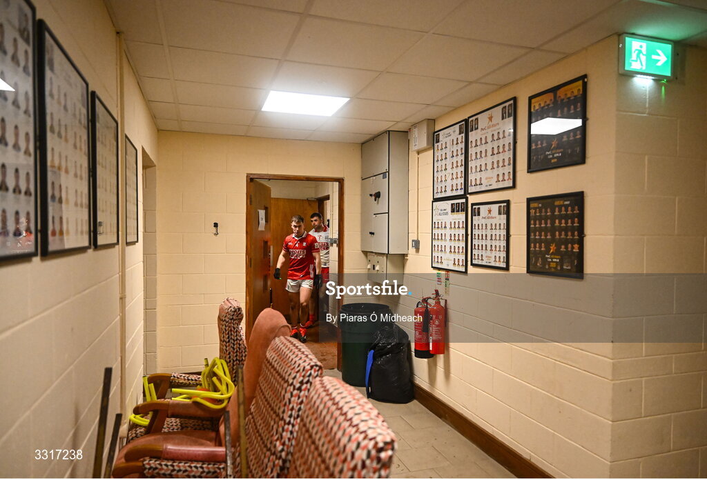 6 January 2026; Kevin O'Donovan of Cork leads his team-mates from the dressing room for the second half of the McGrath Cup match between Tipperary and Cork at Cappawhite GAA Club in Tipperary. Photo by Piaras Ó Mídheach/Sportsfile