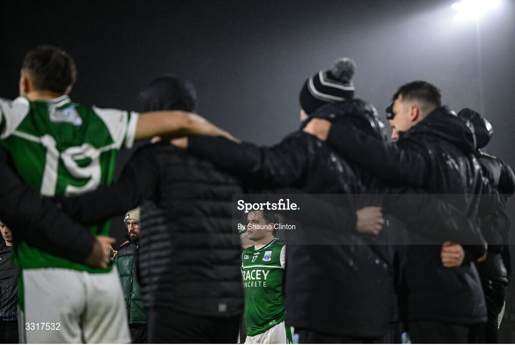 7 January 2026; Fermanagh players, including Luke Flanagan, centre, huddle after their side's victory in the Bank of Ireland Dr McKenna Cup match between Fermanagh and Cavan at St Patrick's Park in Tempo, Fermanagh. Photo by Shauna Clinton/Sportsfile