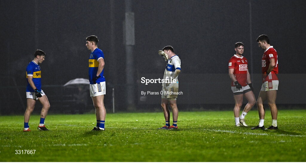 6 January 2026; Tipperary goalkeeper Robbie McGrath wipes his face during the McGrath Cup match between Tipperary and Cork at Cappawhite GAA Club in Tipperary. Photo by Piaras Ó Mídheach/Sportsfile
