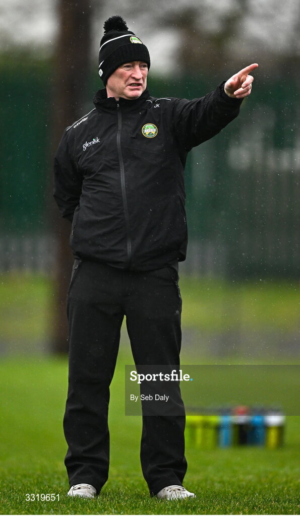 11 January 2026; Offaly manager Johnny Kelly before the Dioralyte Walsh Cup semi-final match between Galway and Offaly at Duggan Park in Ballinasloe, Galway. Photo by Seb Daly/Sportsfile