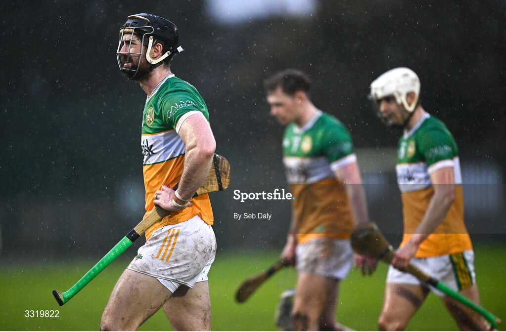 11 January 2026; Ben Conneely of Offaly, left, after his side's defeat in the Dioralyte Walsh Cup semi-final match between Galway and Offaly at Duggan Park in Ballinasloe, Galway. Photo by Seb Daly/Sportsfile