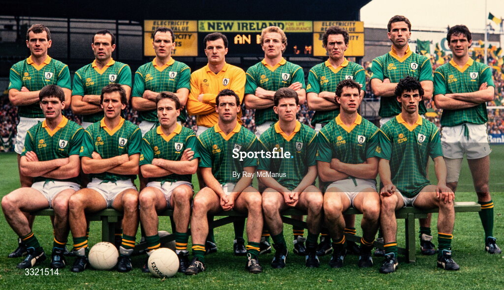 18 September 1988; Meath team, back, from left, Colm O'Rourke, Mick Lyons, Gerry McEntee, Michael McQuillan, Martin O'Connell, Brian Stafford, Liam Hayes and David Beggy, with, front, from left, P. J. Gillic, Mattie McCabe, Bernard Flynn, Padraig Lyons, Robbie O'Malley, Liam Harnan and Kevin Foley before the All-Ireland Senior Football Final match between Meath and Cork at Croke Park, Dublin. Photo by Ray McManus/Sportsfile