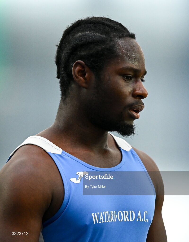 18 January 2026; Taiwo Adereni of Waterford A.C., Waterford, after competing in the senior men's 60m hurdles during day two of the 123.ie National Indoor AAI Games and Combined Events at the National Indoor Arena on the Sport Ireland Campus in Dublin.  Photo by Tyler Miller/Sportsfile