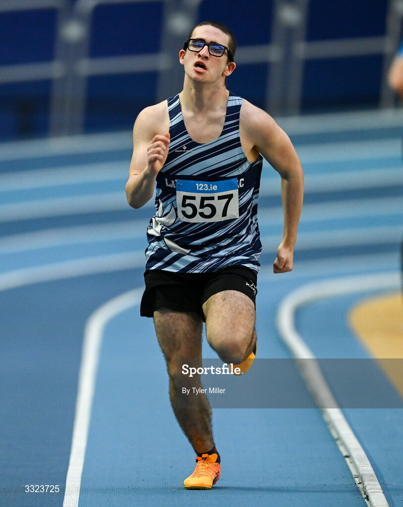 18 January 2026; Elia Boeri of Lagan Valley A.C., Antrim, competes in the boys u16 800m during day two of the 123.ie National Indoor AAI Games and Combined Events at the National Indoor Arena on the Sport Ireland Campus in Dublin.  Photo by Tyler Miller/Sportsfile