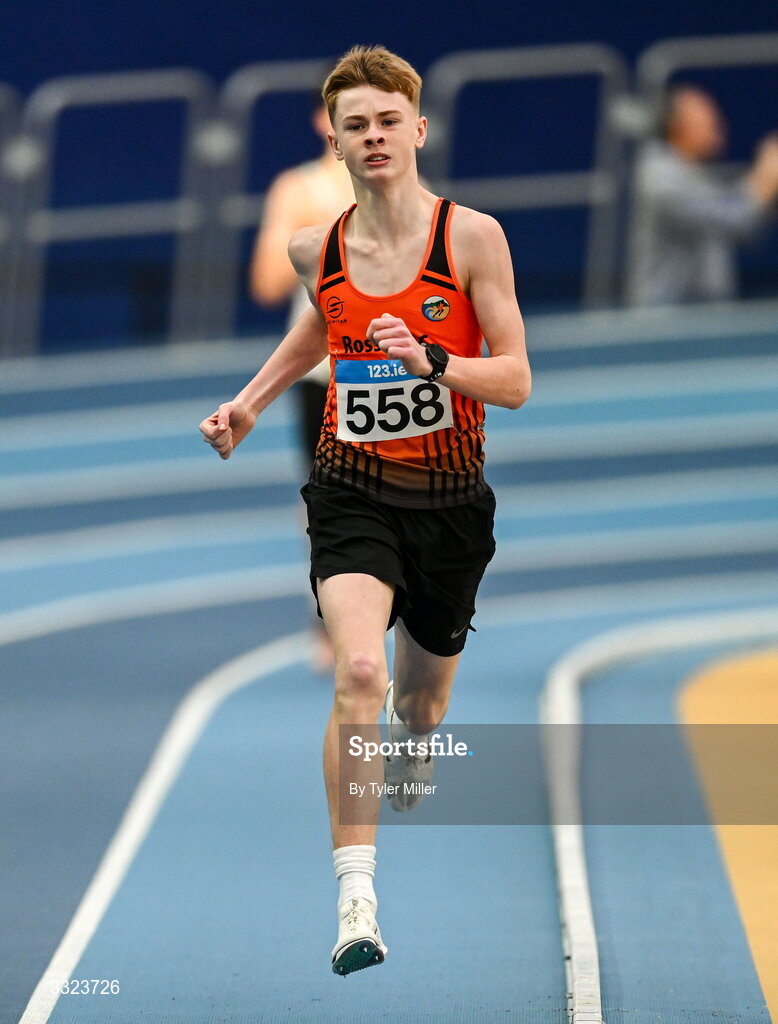 18 January 2026; Evan Ward of Rosses A.C., Donegal, competes in the boys u16 800m during day two of the 123.ie National Indoor AAI Games and Combined Events at the National Indoor Arena on the Sport Ireland Campus in Dublin.  Photo by Tyler Miller/Sportsfile