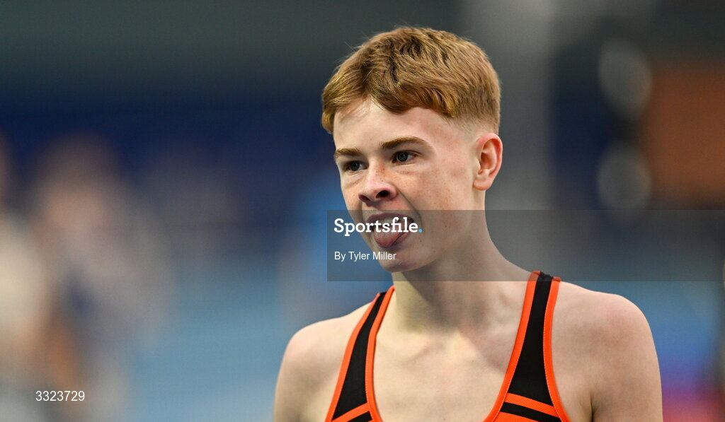 18 January 2026; Evan Ward of Rosses A.C., Donegal, after competing in the boys u16 800m during day two of the 123.ie National Indoor AAI Games and Combined Events at the National Indoor Arena on the Sport Ireland Campus in Dublin.  Photo by Tyler Miller/Sportsfile