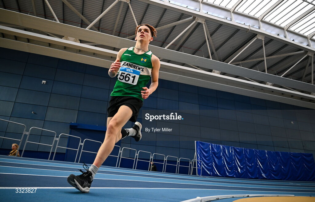 18 January 2026; Tomás McGrath of St. Andrews A.C., Meath, competes in the boys u16 800m during day two of the 123.ie National Indoor AAI Games and Combined Events at the National Indoor Arena on the Sport Ireland Campus in Dublin.  Photo by Tyler Miller/Sportsfile