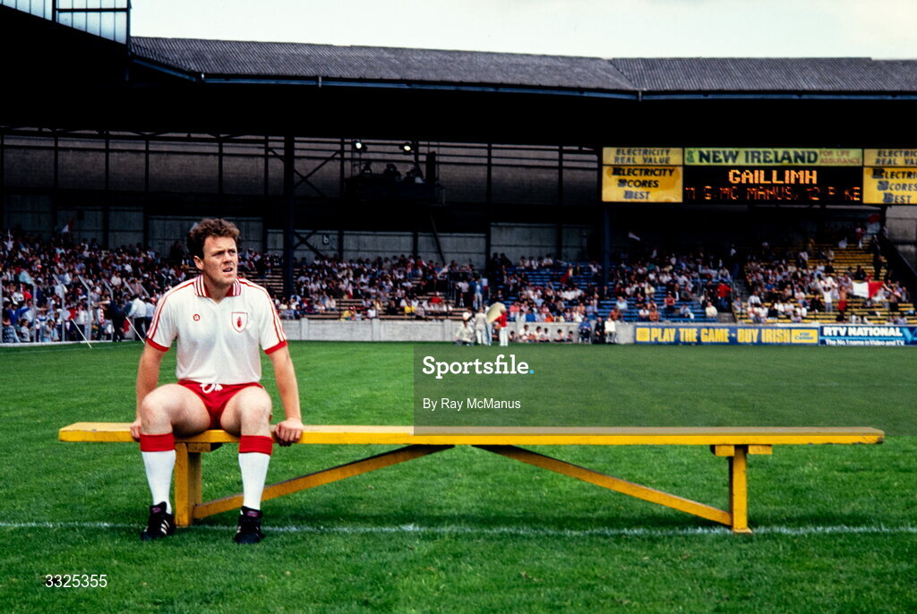 17 August 1986; Noel McGinn of Tyrone waiting for other players to join the team photo before the All-Ireland Senior Football Championship Semi-Final match between Tyrone and Galway at Croke Park in Dublin. Photo by Ray McManus/Sportsfile