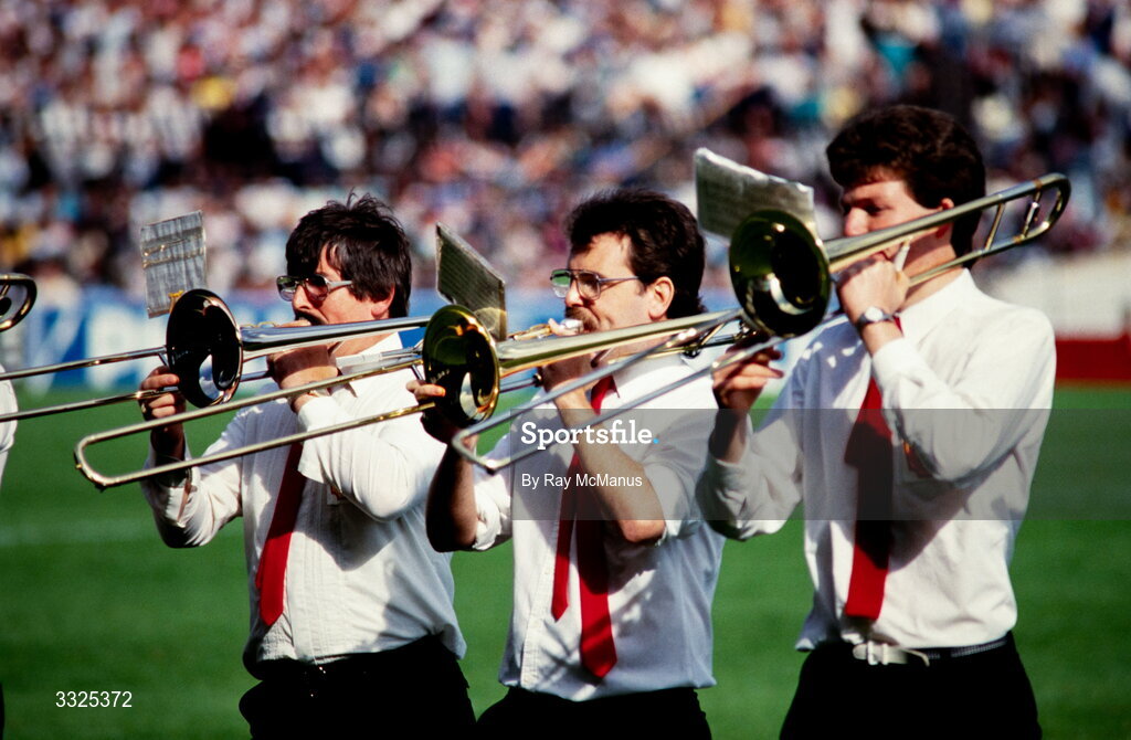 7 September 1986; Trombone players before the All Ireland Senior Hurling Championship Final match between Cork and Galway at Croke Park, Dublin. Photo by Ray McManus/Sportsfile