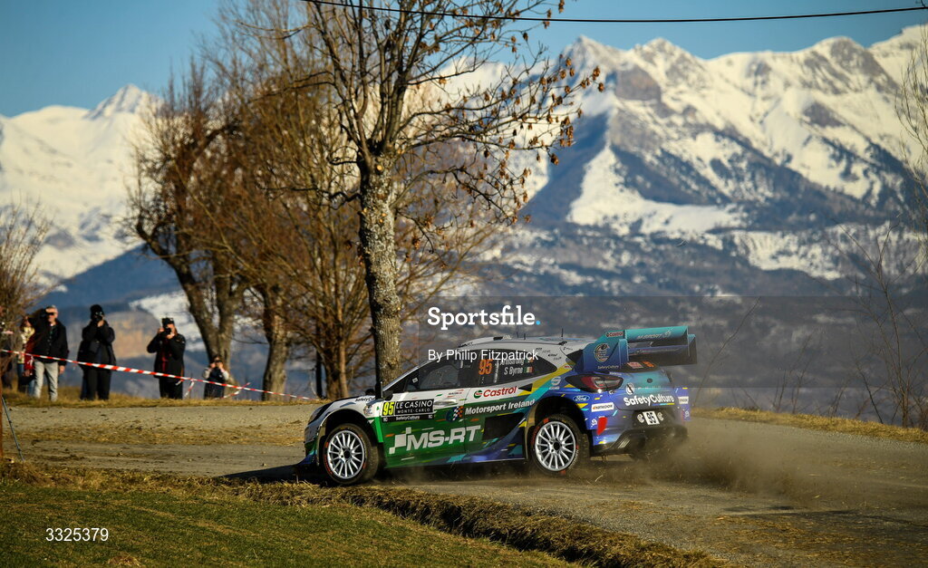 21 January 2026; Jon Armstrong and Shane Byrne of Ireland compete in their Ford Puma Rally1 during day one of the FIA World Rally Championship Round One in Monte Carlo, France. Photo by Philip Fitzpatrick/Sportsfile
