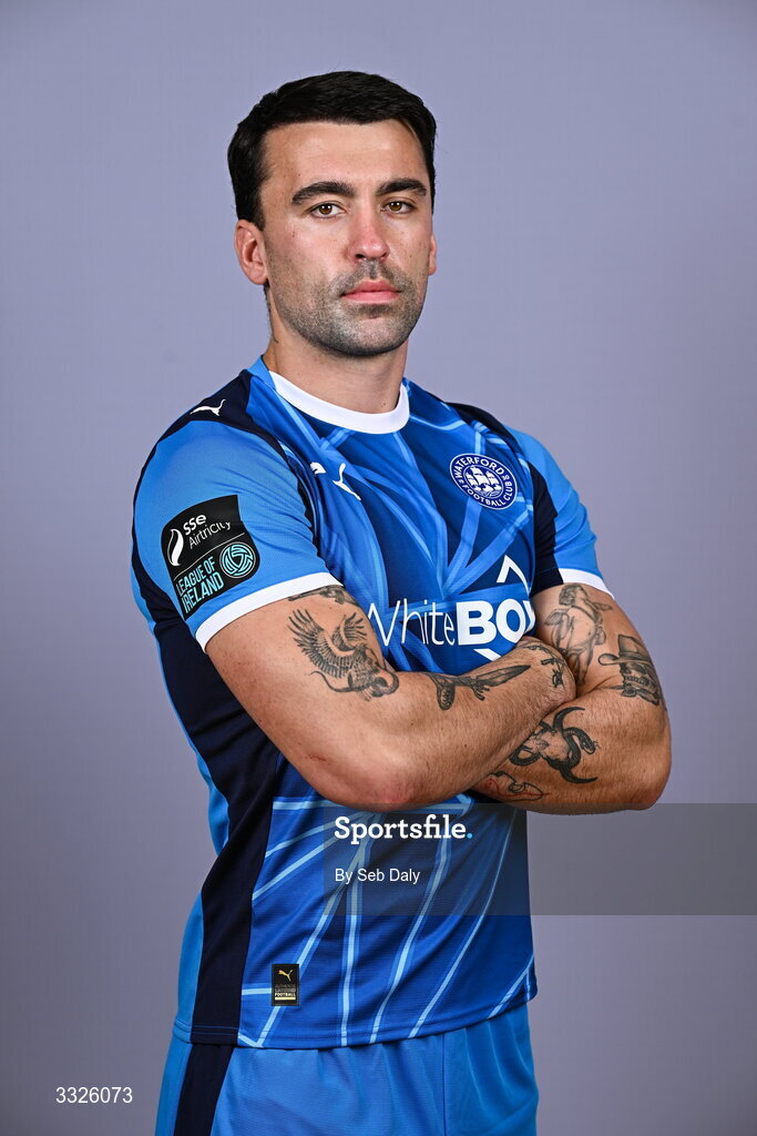 21 January 2026; John Mahon during a Waterford FC squad portraits session at the SETU Arena in Carriganore, Waterford. Photo by Seb Daly/Sportsfile