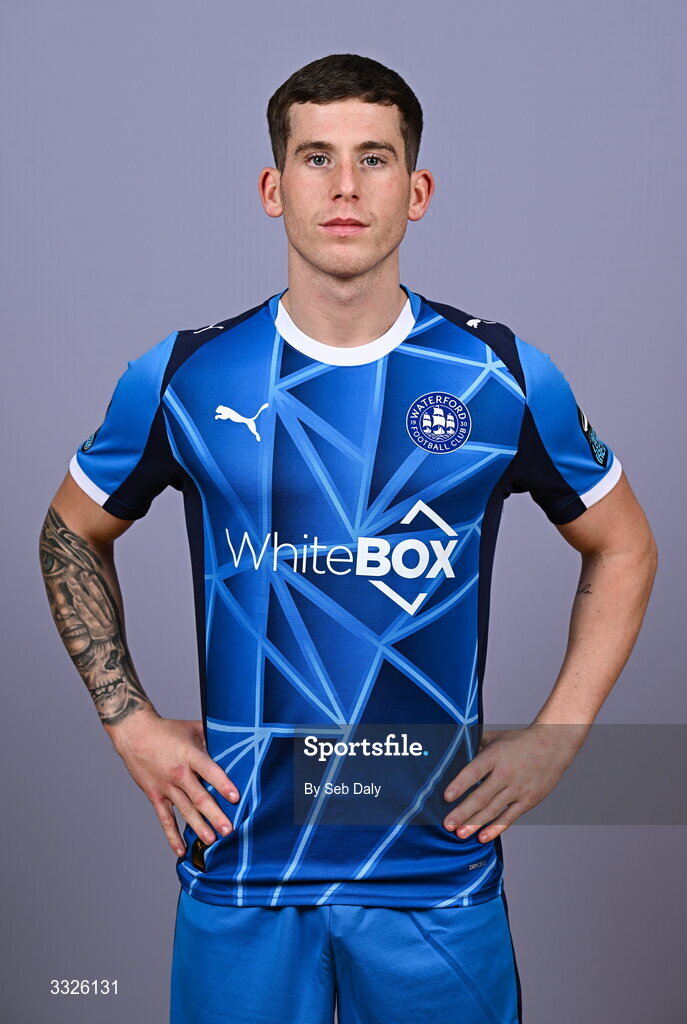 21 January 2026; Evan McLaughlin during a Waterford FC squad portraits session at the SETU Arena in Carriganore, Waterford. Photo by Seb Daly/Sportsfile