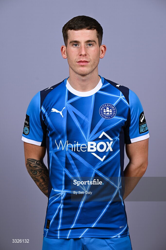 21 January 2026; Evan McLaughlin during a Waterford FC squad portraits session at the SETU Arena in Carriganore, Waterford. Photo by Seb Daly/Sportsfile