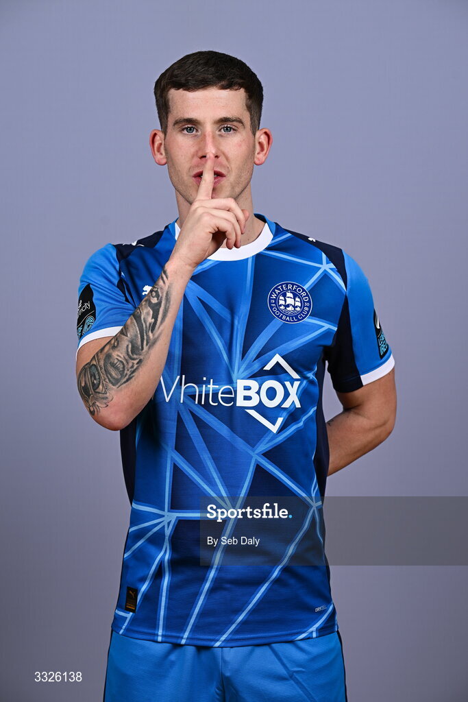 21 January 2026; Evan McLaughlin during a Waterford FC squad portraits session at the SETU Arena in Carriganore, Waterford. Photo by Seb Daly/Sportsfile