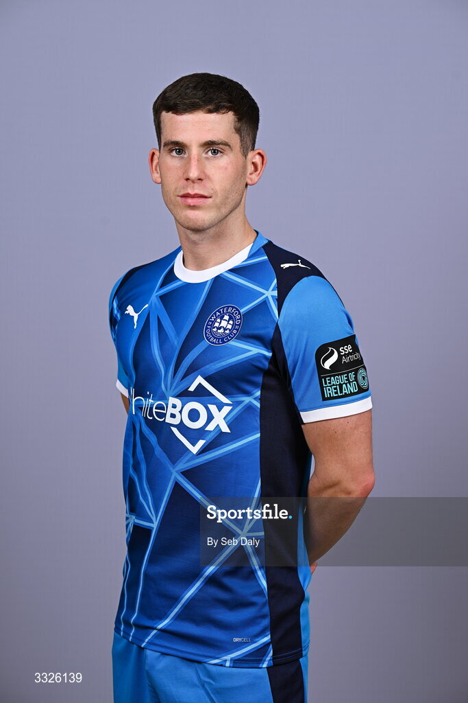 21 January 2026; Evan McLaughlin during a Waterford FC squad portraits session at the SETU Arena in Carriganore, Waterford. Photo by Seb Daly/Sportsfile