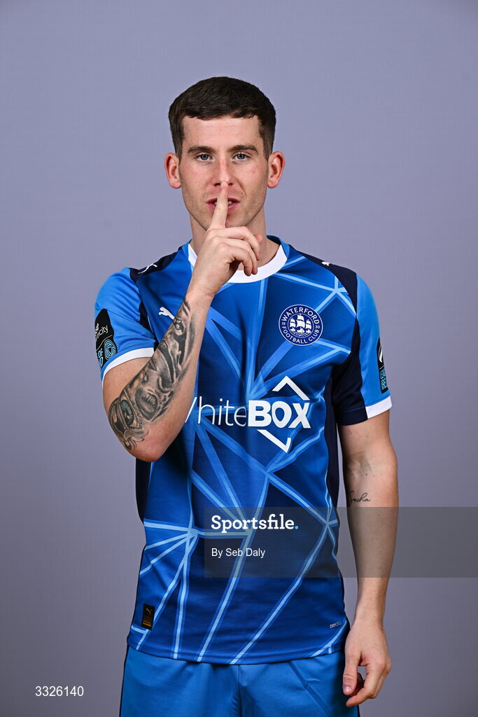 21 January 2026; Evan McLaughlin during a Waterford FC squad portraits session at the SETU Arena in Carriganore, Waterford. Photo by Seb Daly/Sportsfile