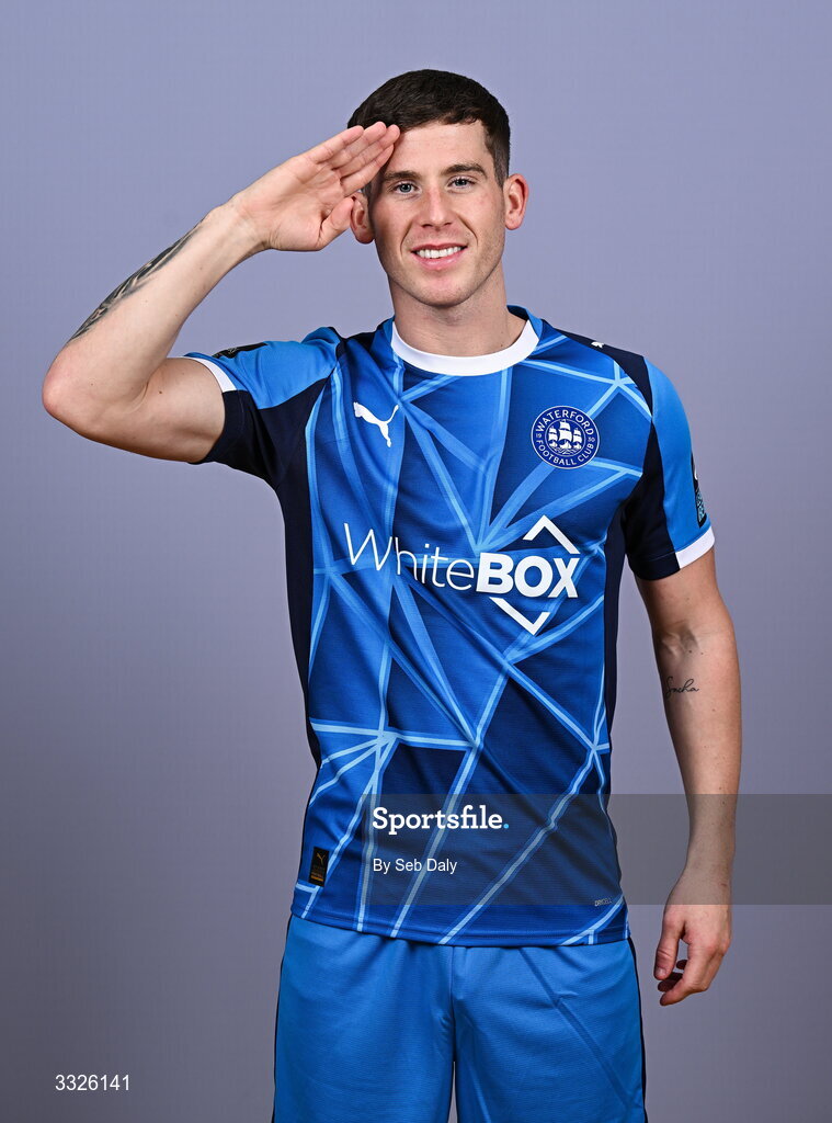 21 January 2026; Evan McLaughlin during a Waterford FC squad portraits session at the SETU Arena in Carriganore, Waterford. Photo by Seb Daly/Sportsfile