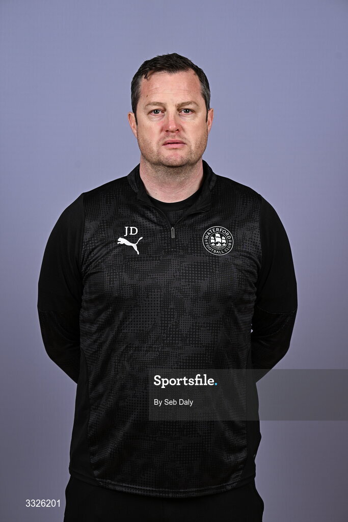 21 January 2026; Head coach Jon Daly during a Waterford FC squad portraits session at the SETU Arena in Carriganore, Waterford. Photo by Seb Daly/Sportsfile